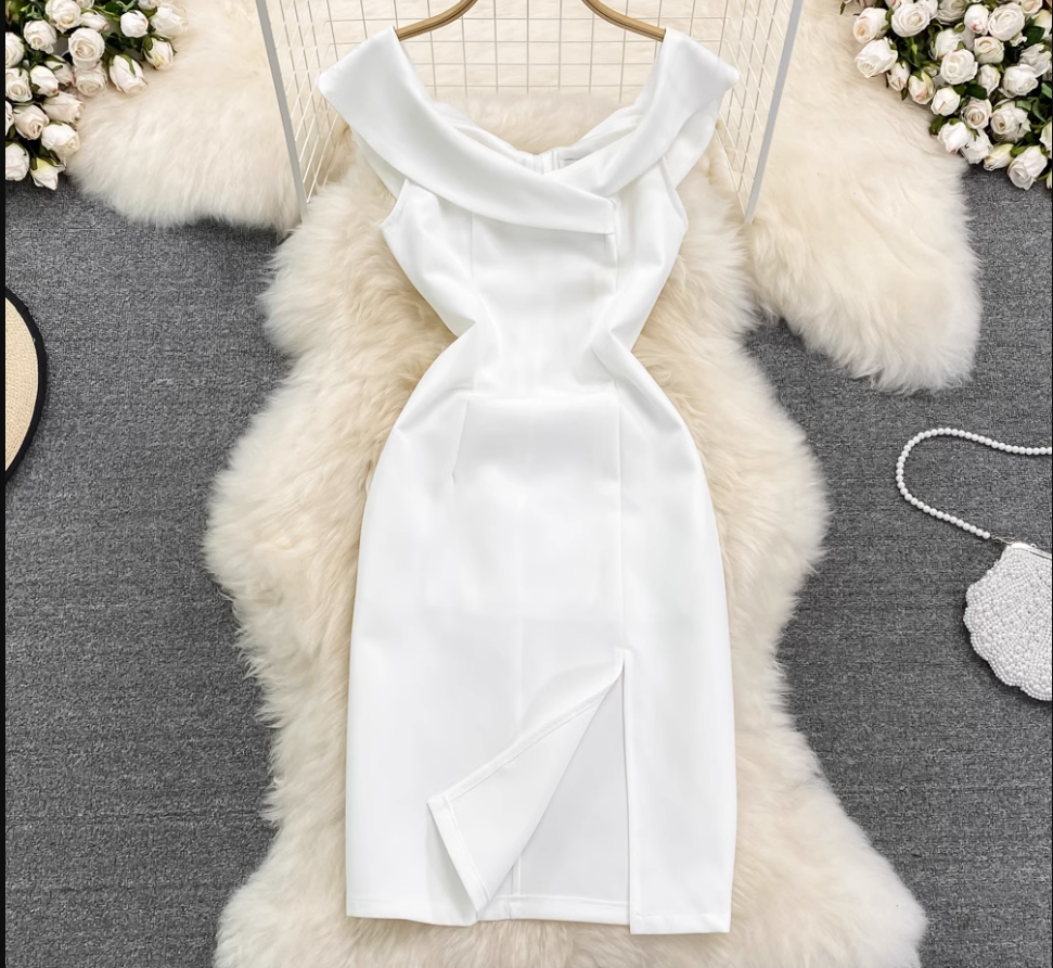 White Off The Shoulder Bodycon Dress ,