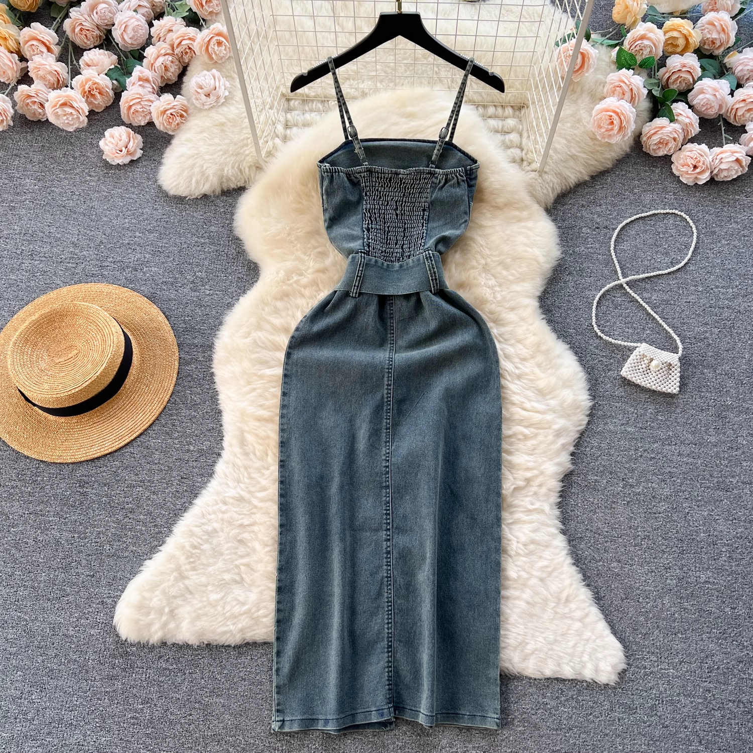 Retro strapless denim dress