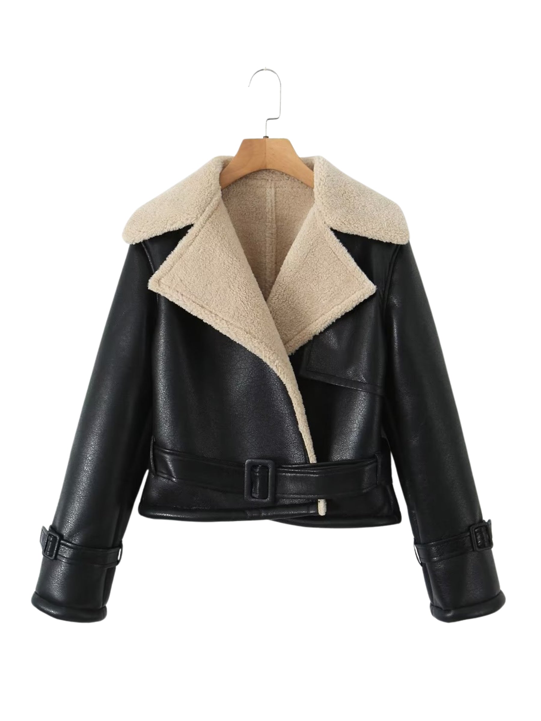 Leeana Shearling Faux Leather Aviator Jacket