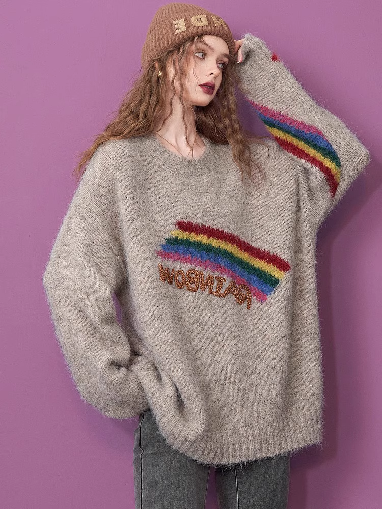 Sweater with rainbow letter embroidery design