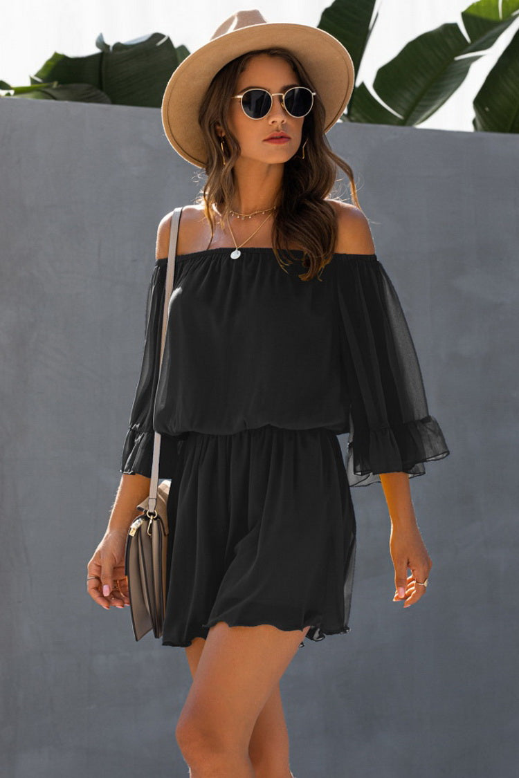 Backless Ruffled Chiffon One-shoulder Romper