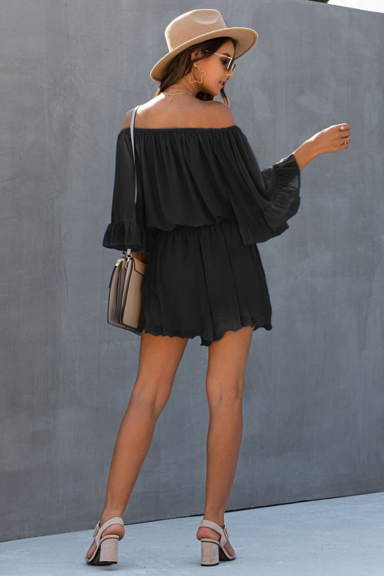 Backless Ruffled Chiffon One-shoulder Romper