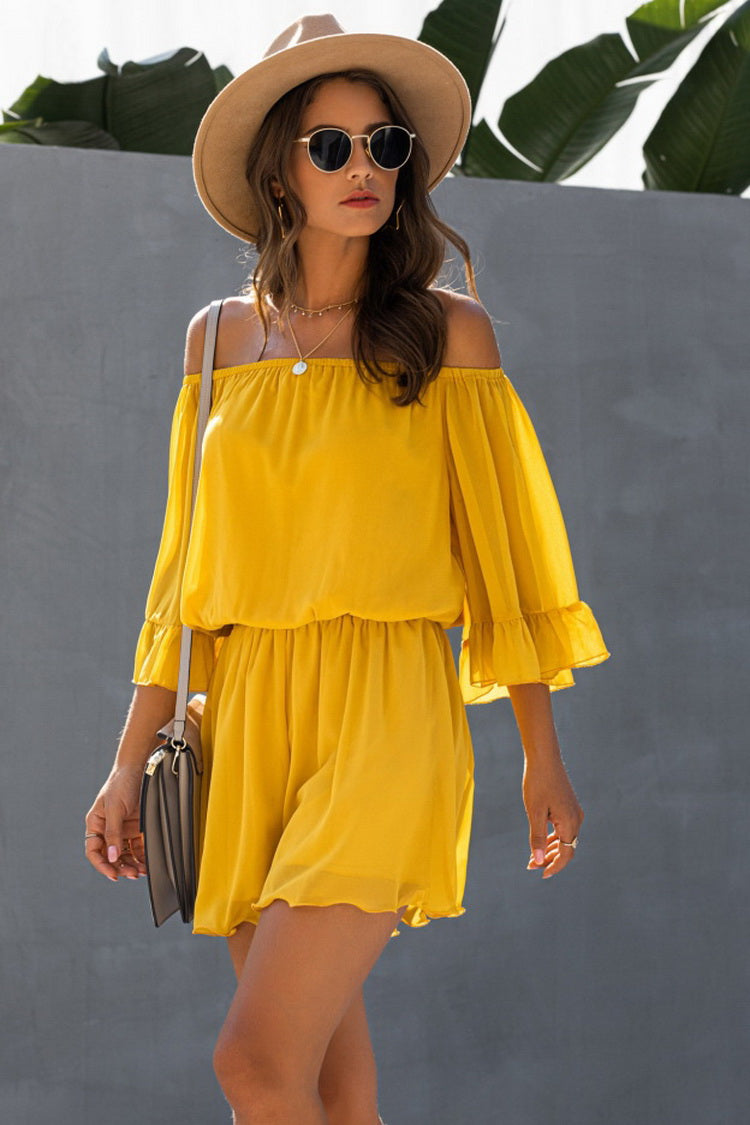 Backless Ruffled Chiffon One-shoulder Romper