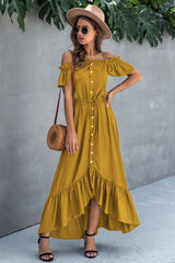 Irregular One-line Neckline Ruffle Dress