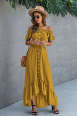 Irregular One-line Neckline Ruffle Dress