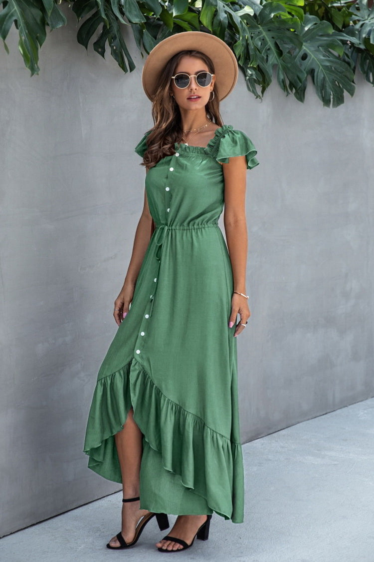 Irregular One-line Neckline Ruffle Dress