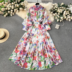 Printed long chiffon dress