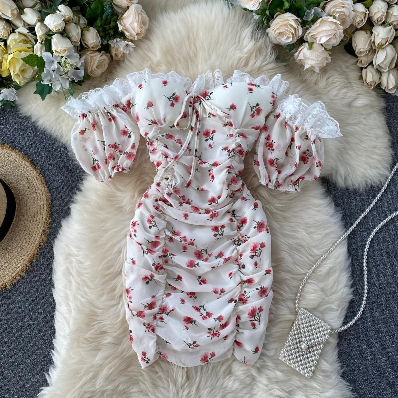 Fashionable Ins holiday style floral dress off the shoulder summer holiday Dress,