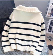 women's spring and autumn striped sweater loose lazy style knitted sweater