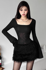 women's sexy plush skirt long sleeve dress