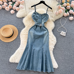 women's summer denim suspender dress