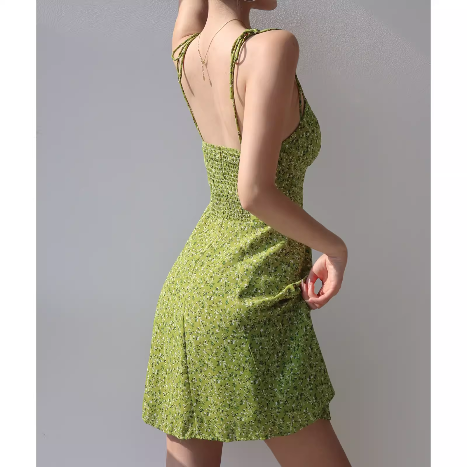 women's summer green printed suspender dress