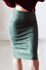 High Waist Suede Midi Pencil Skirt