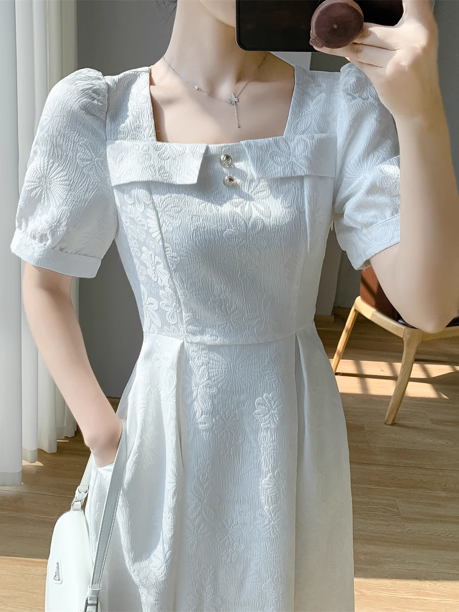 Summer White French A-line Party Dress