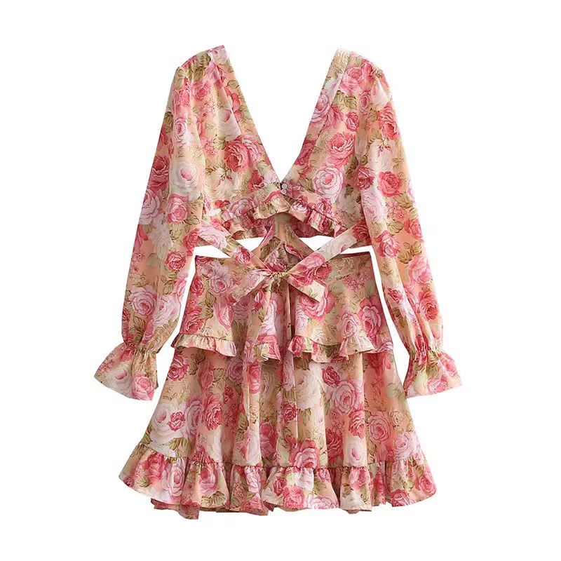 Sexy long sleeve floral skirt