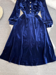 Long sleeve lapel a-line velvet dress