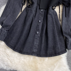 Fake two-piece vest lapel denim dress