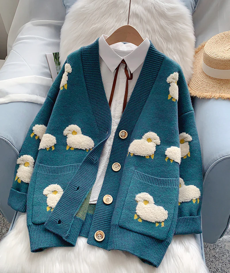 Cute sheep pattern sweater long sleeve sweater sweater coat spring and autumn clothing,