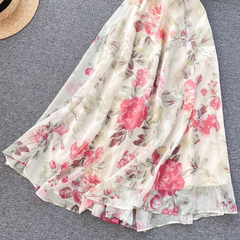 Holiday Style Sexy Backless Strap Long Skirt Fairy Print Dress Maxi Dress,