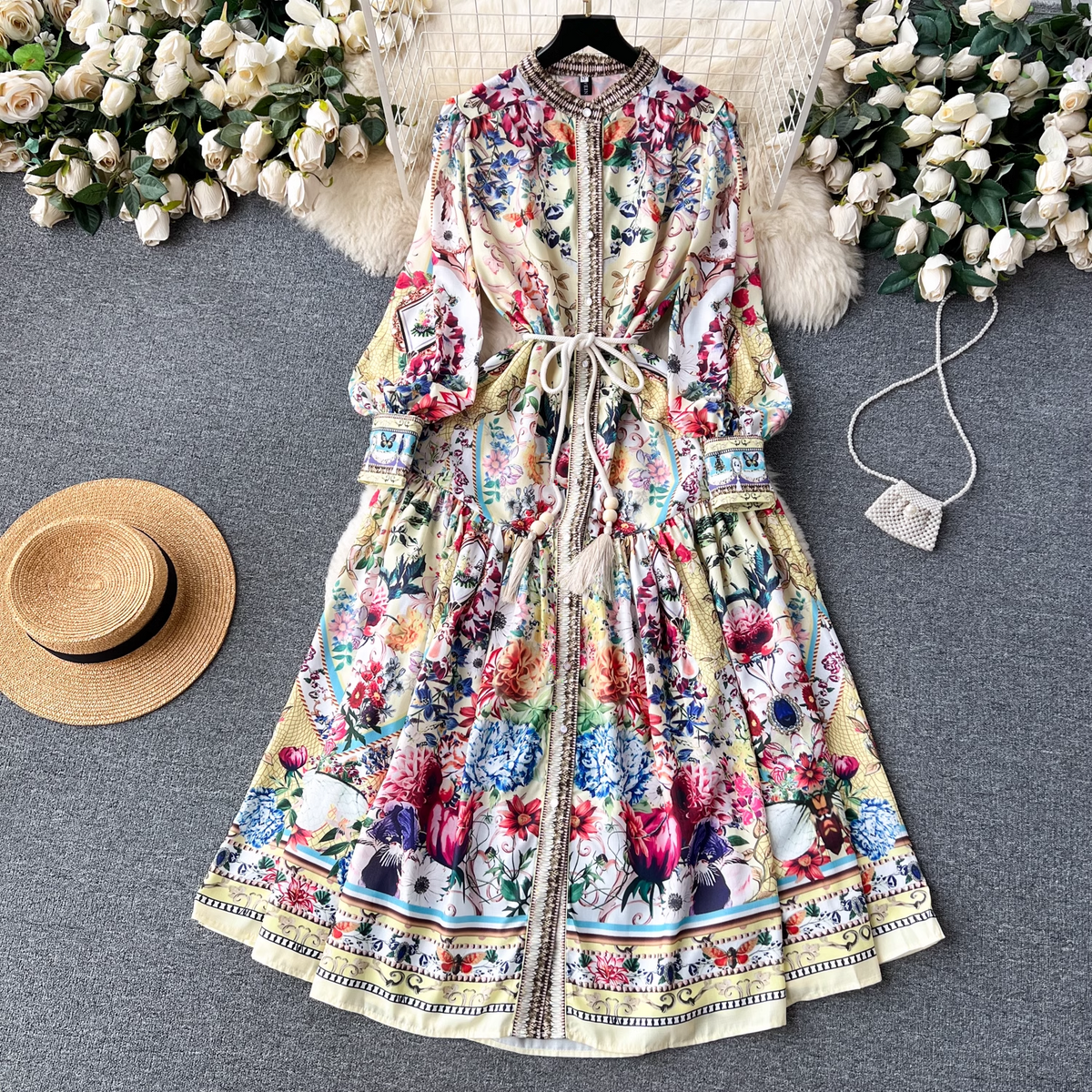 Women's autumn palace-style high-end printed dress