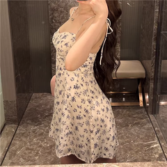 V-neck floral suspender skirt women's vacation dress