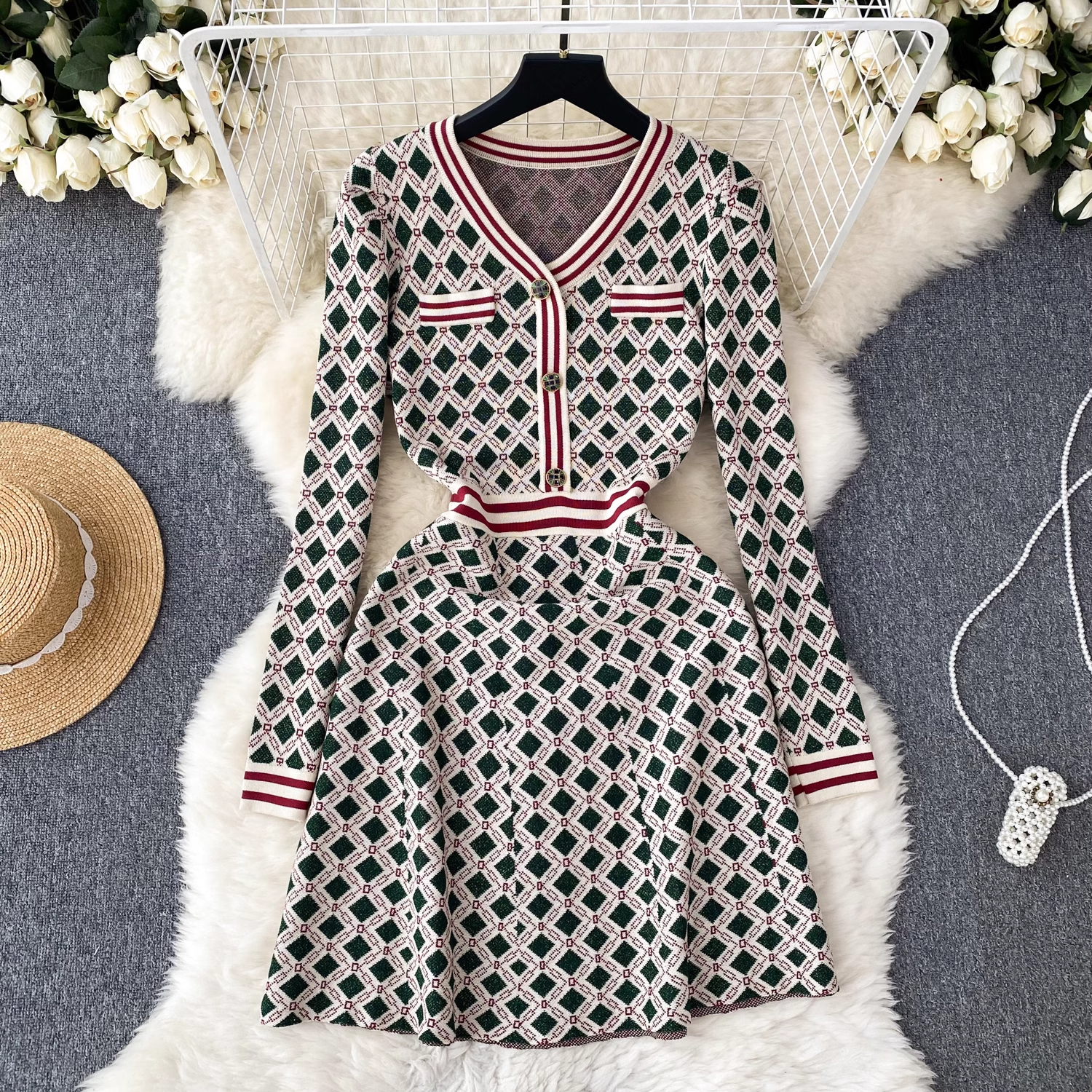 women's autumn and winter long sleeve knitted dress