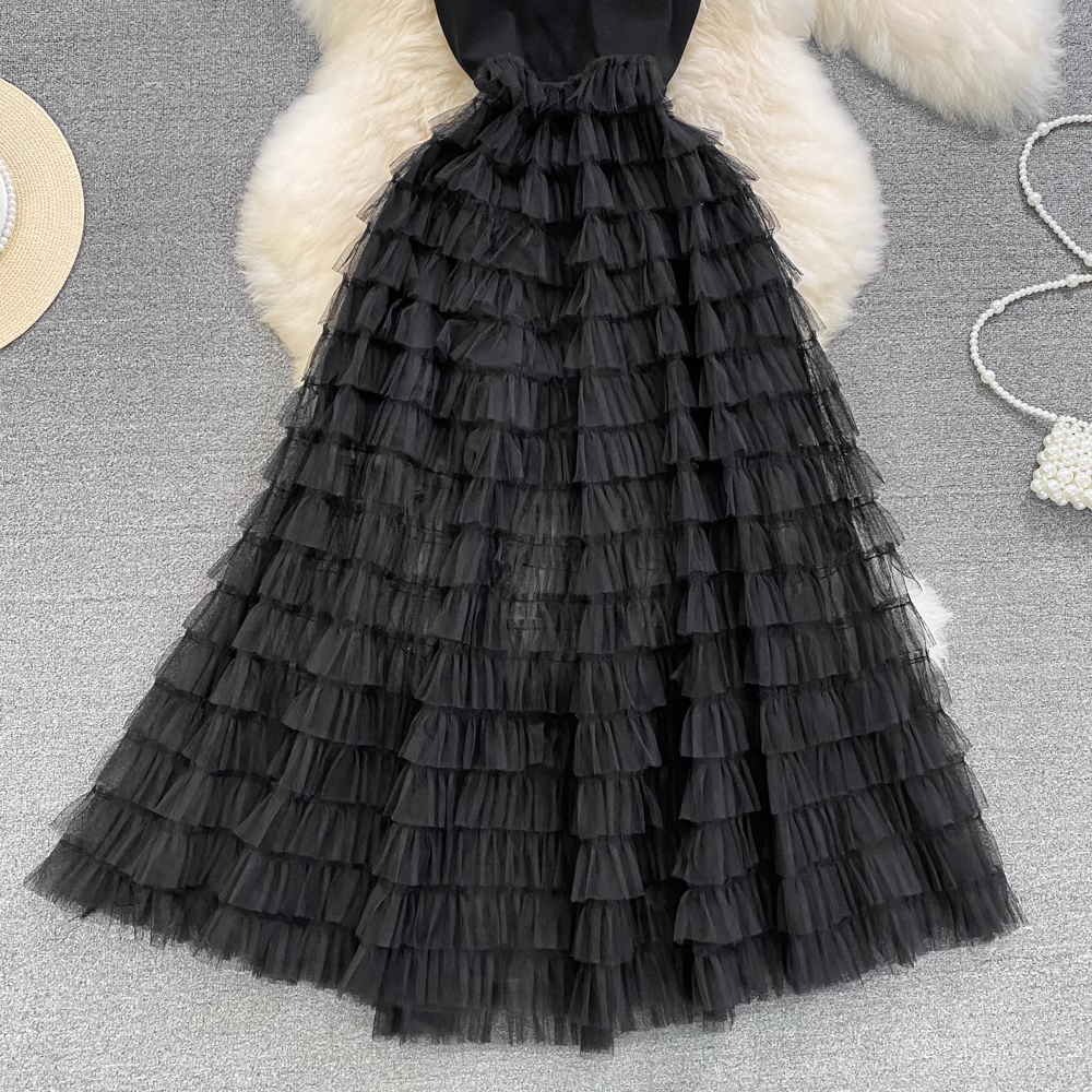 A-line Black Tulle Summer Dress ,