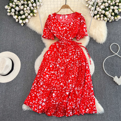 Square collar puff sleeve summer fluffy princess dress,