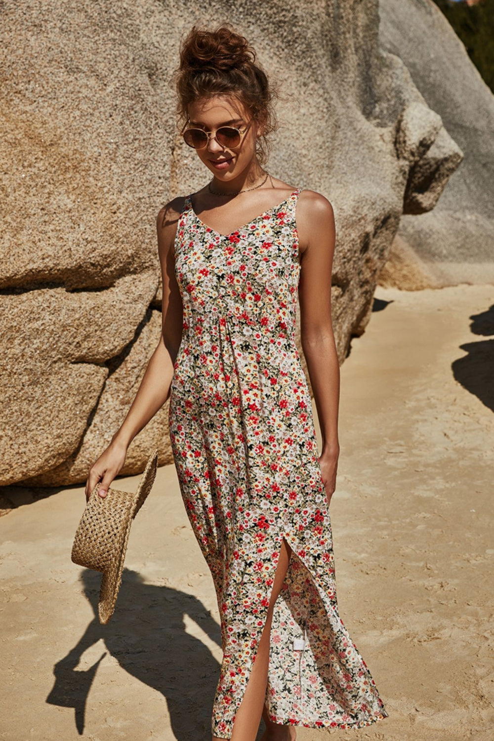 Irregular Slit Sling Floral Dress