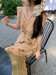 women's summer retro floral lace dress