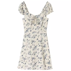 Floral neckline square neck dress