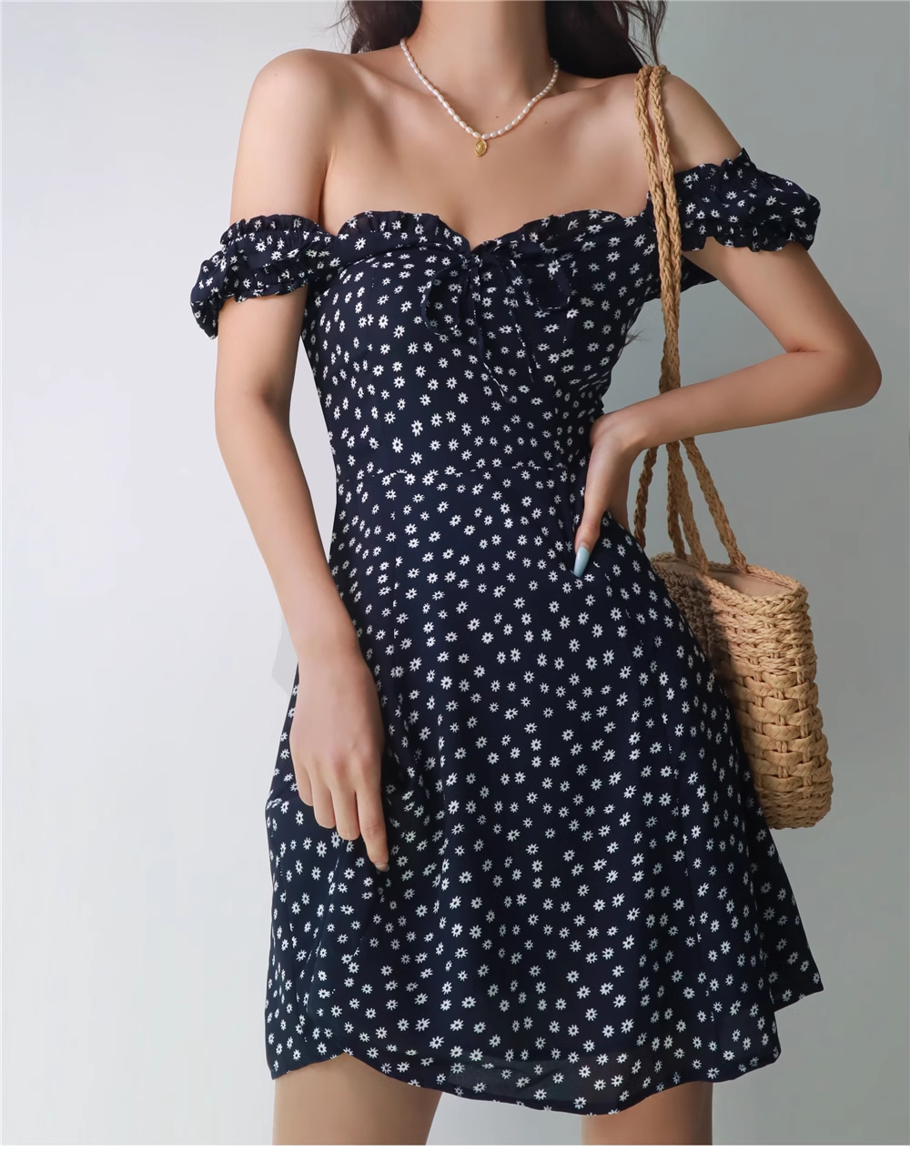 Retro Sexy Navy Blue Floral A-line Dress