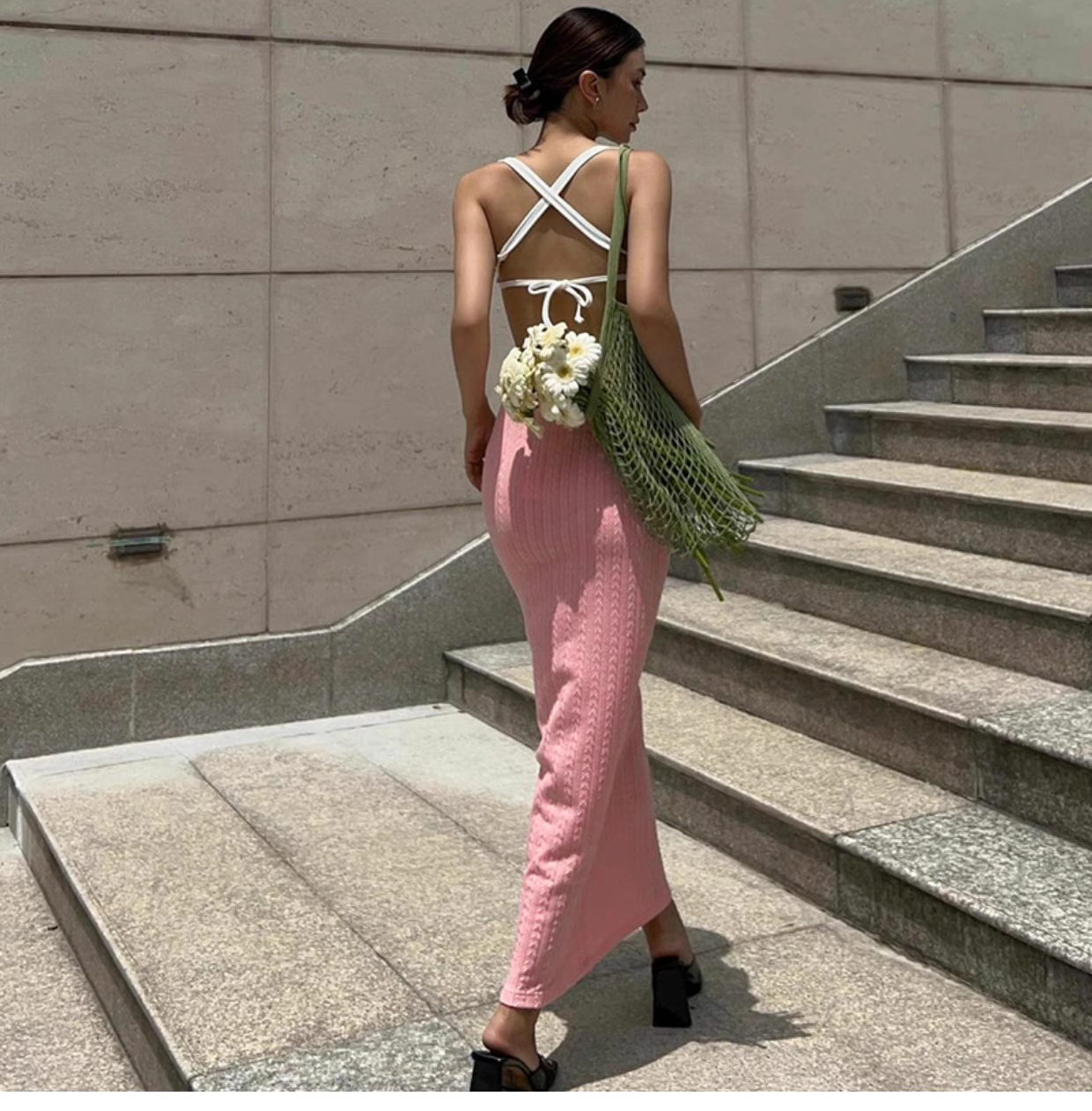 Summer Sexy Hollow Backless Strappy Maxi Dress ,