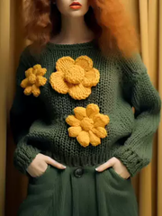 Green big flower sweater