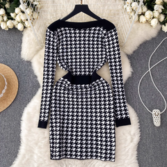 Women's autumn and winter waist-cinching long sleeve knitted dress