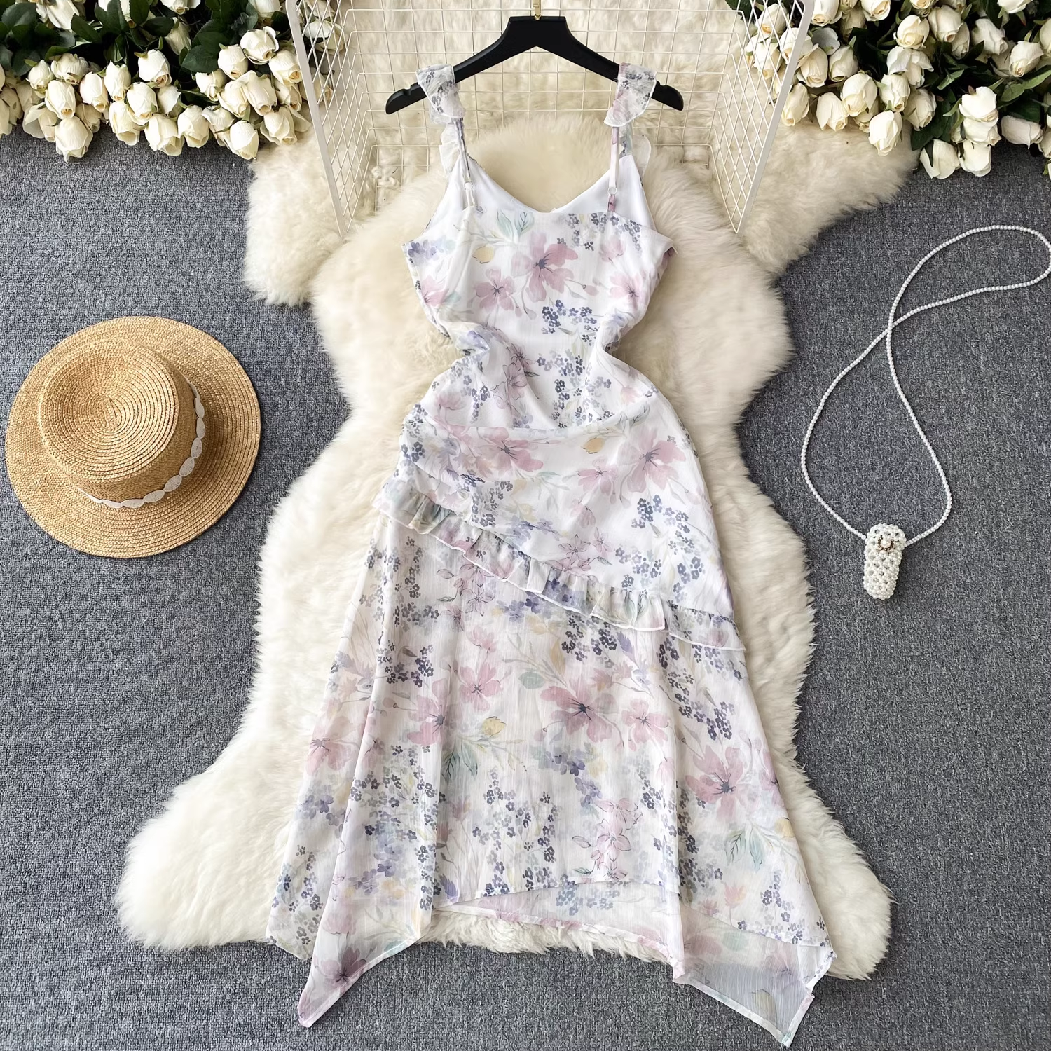 women's summer floral suspender dress