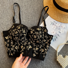 Stylish black lace vest petal lace tops,
