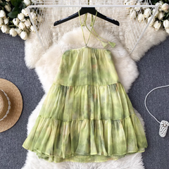 Summer holiday style chiffon halter neck blooming print dress