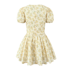 Floral V-neck puff sleeve dress