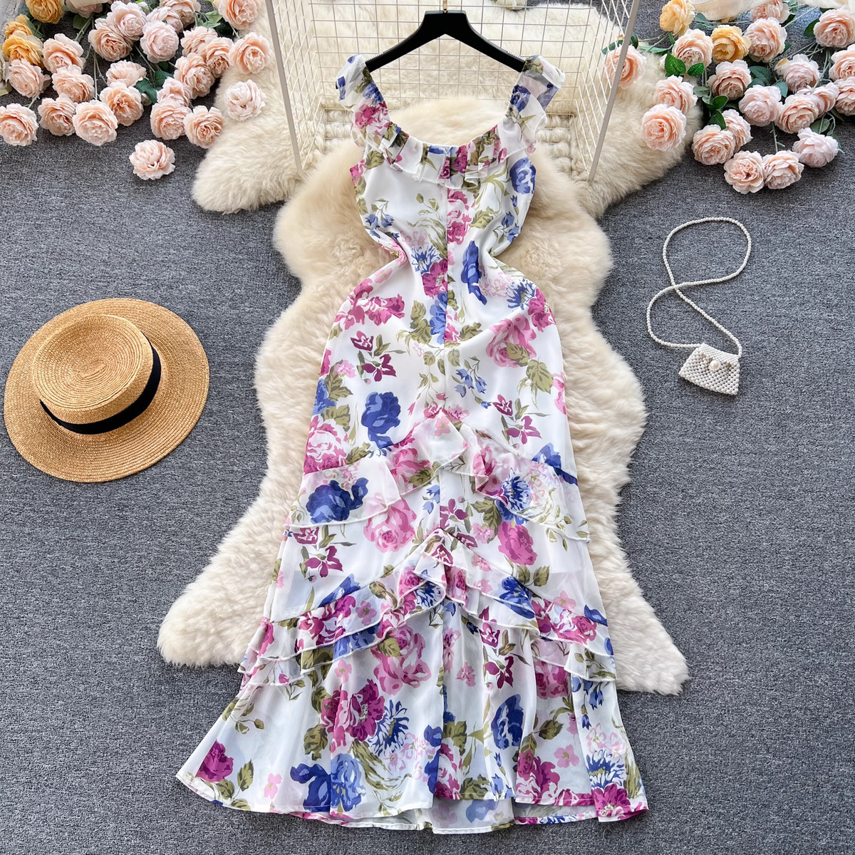 women's summer floral ruffled dress