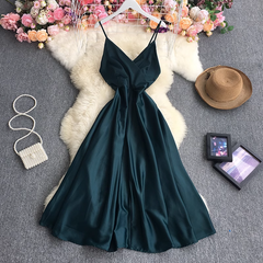 A-line V Neck Pure Color Dress