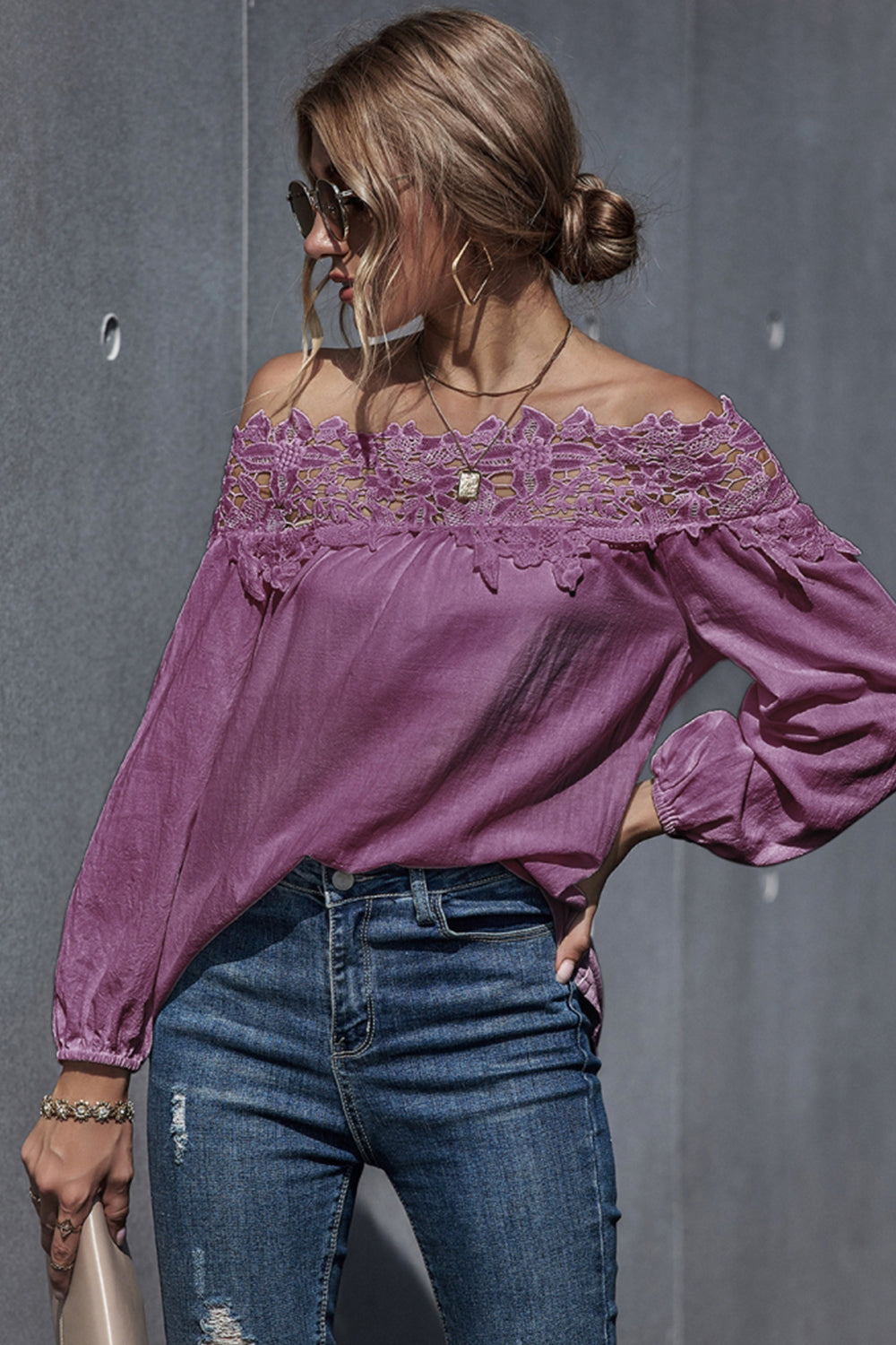 Lace Patchwork Off-Shoulder Blouse