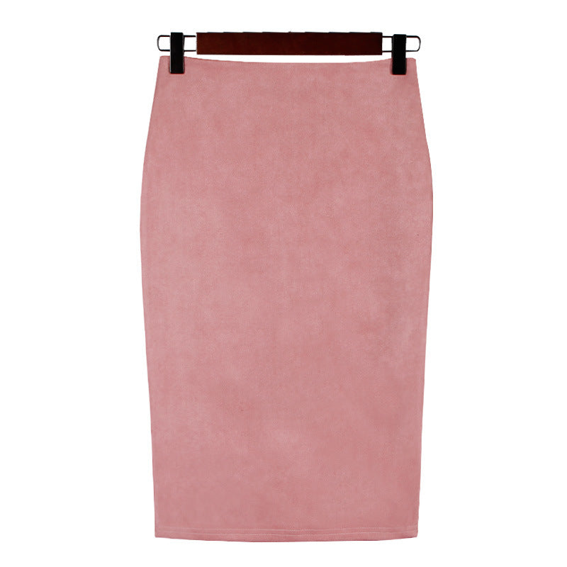 High Waist Suede Midi Pencil Skirt