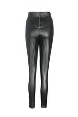 Back Zipper Slim Fit Leather Pants