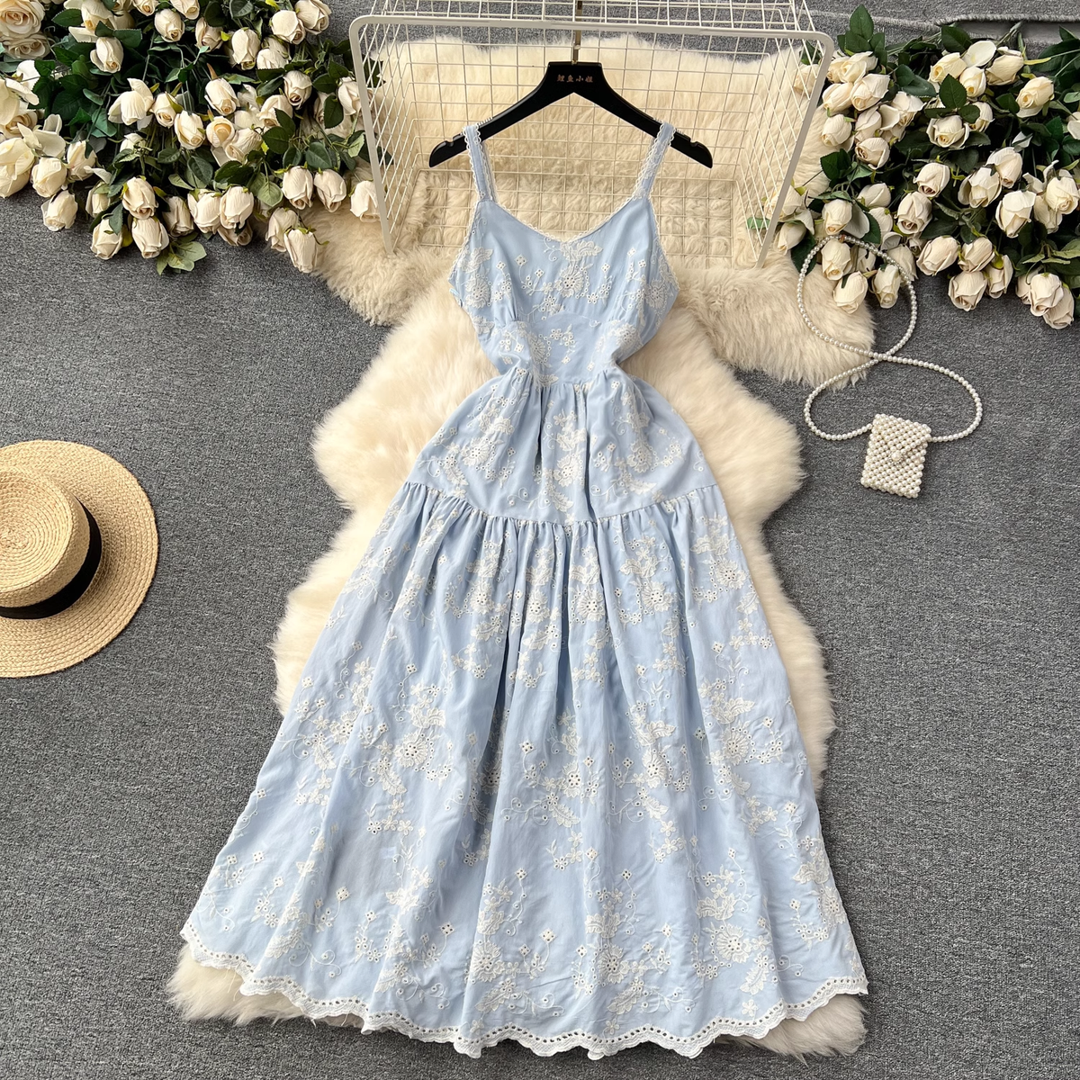 Women's bohemian resort style suspender beach dress