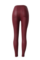 High Waist Solid Color Street Leather Pants