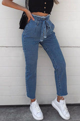 High-waisted Frayed tie Jeans