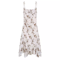 women's summer butterfly print suspender dress