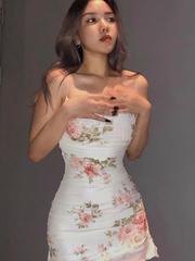 Summer floral mesh suspender dress