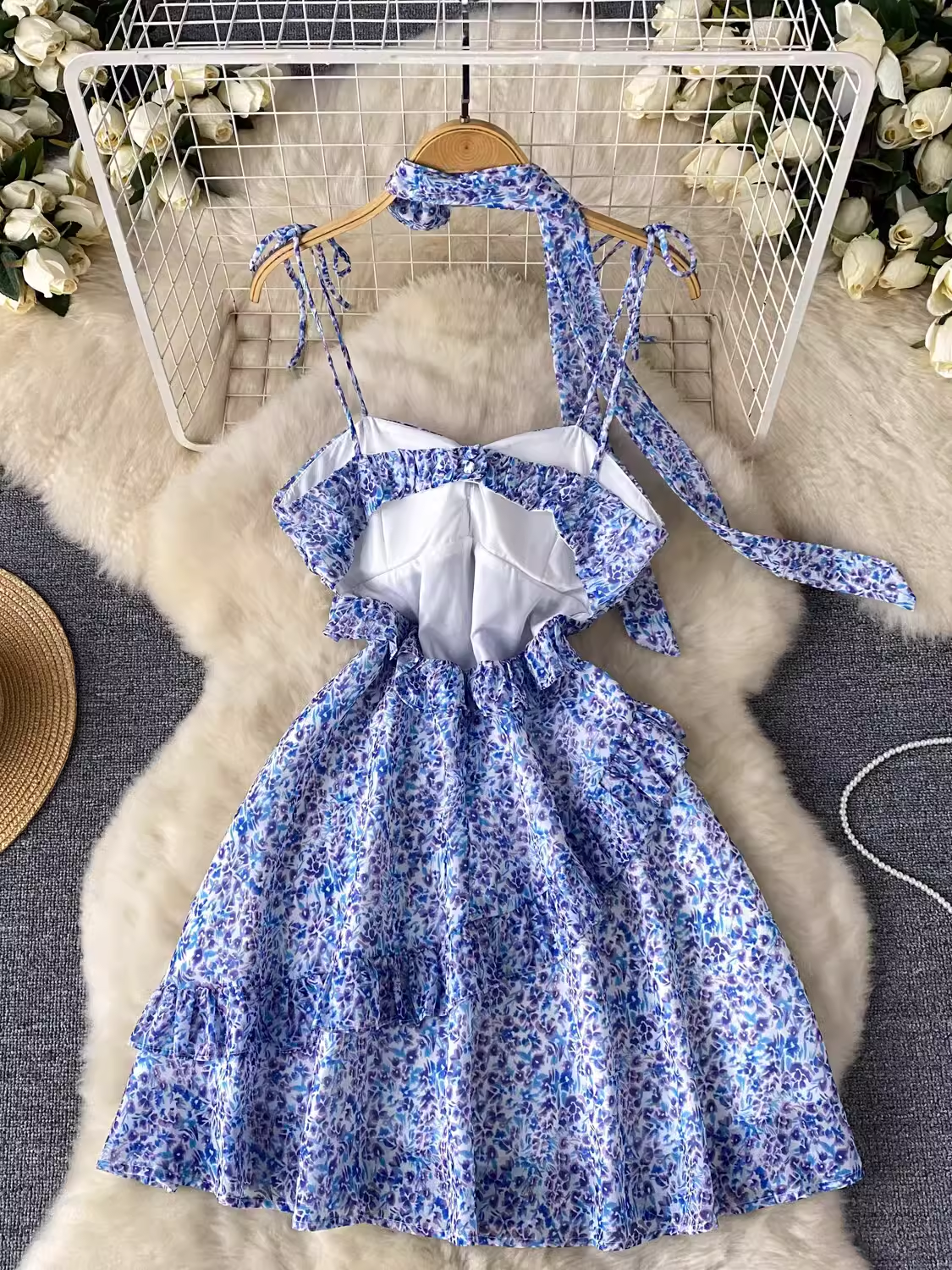 women's floral suspender dress